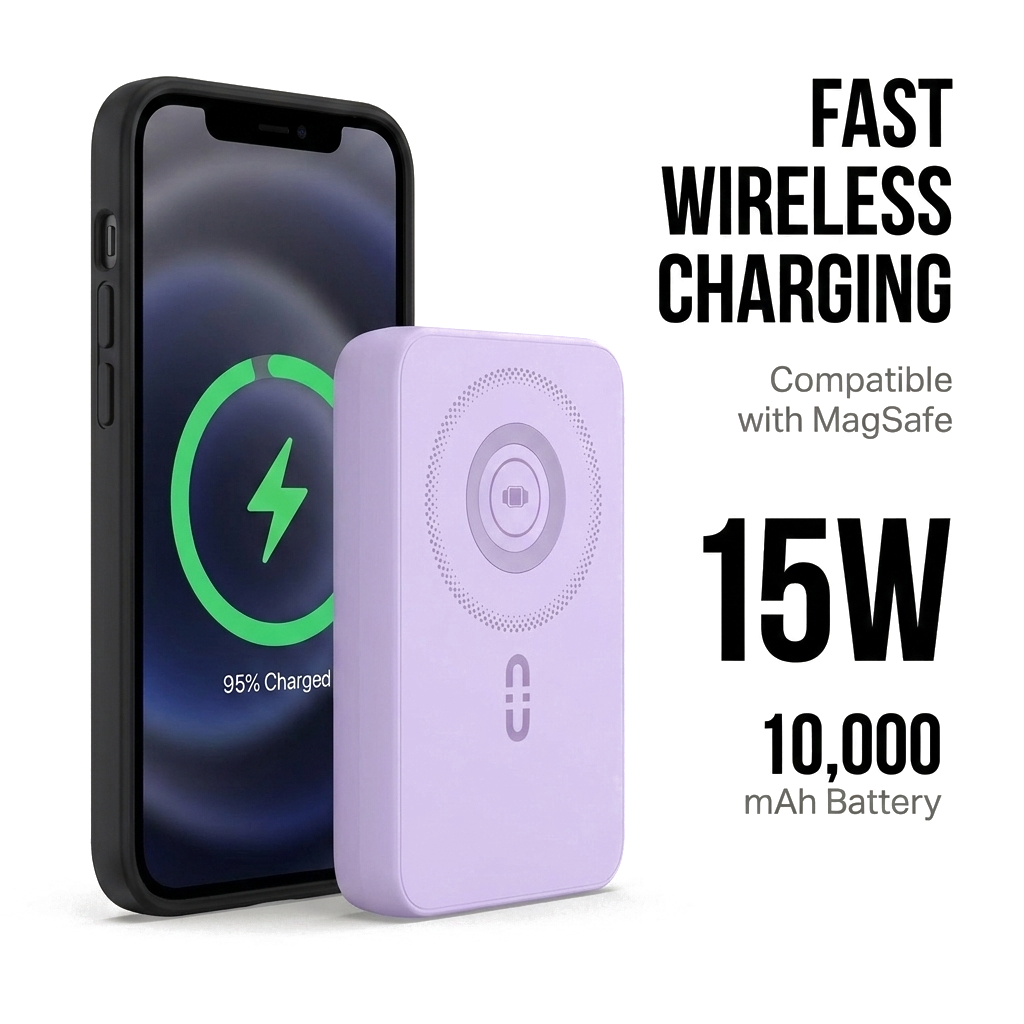 Sekage Power Bank purple - 15W wireless charging