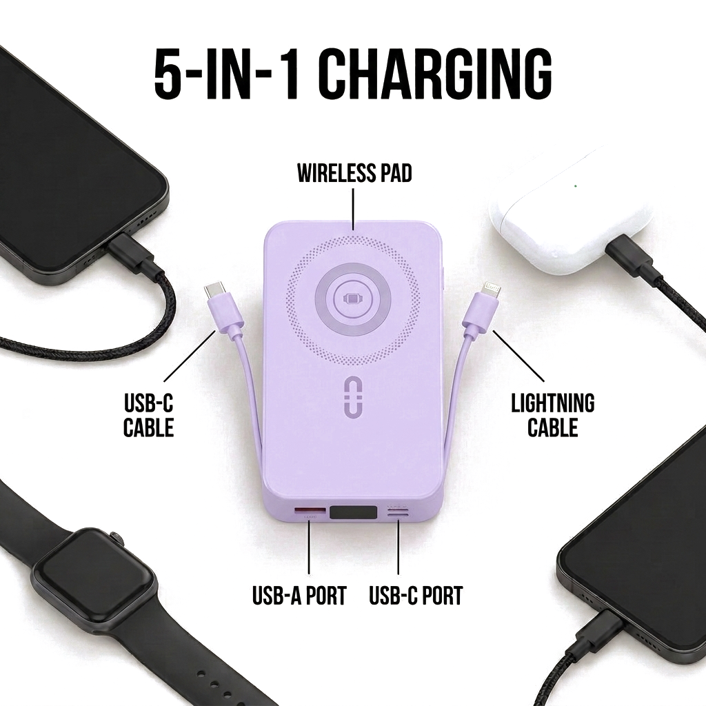 Sekage Power Bank purple - 5-in-1