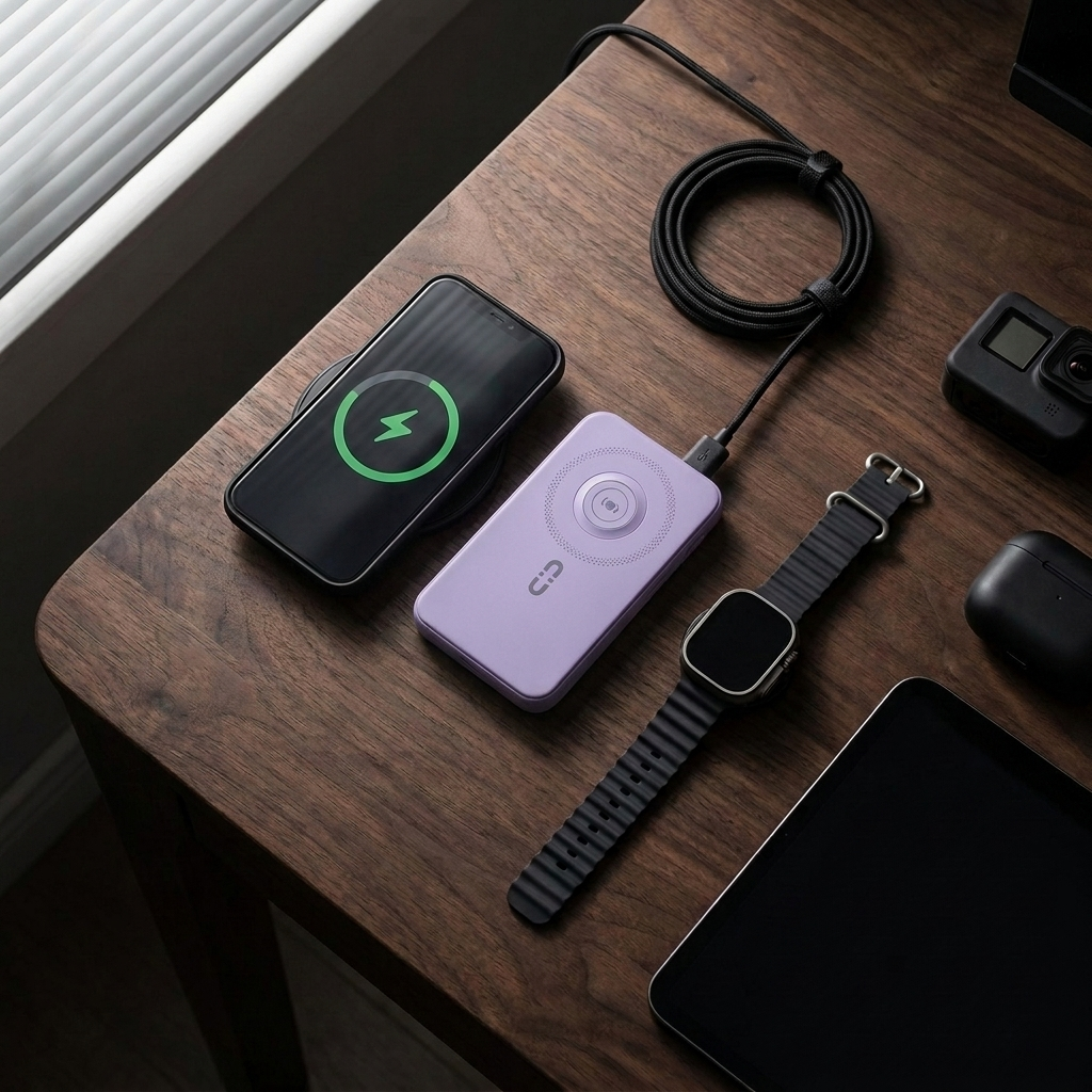 Sekage Power Bank purple - desk
