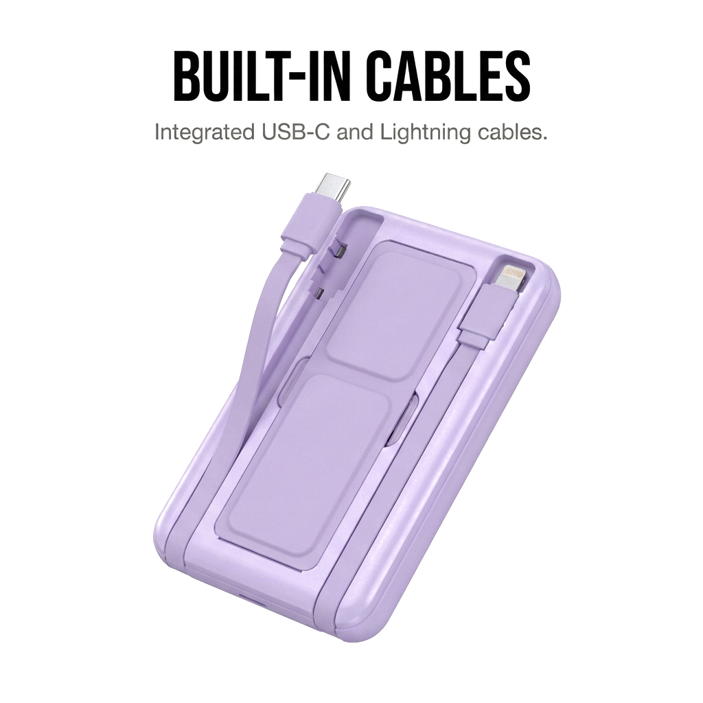 Sekage Power Bank purple - built-in cables